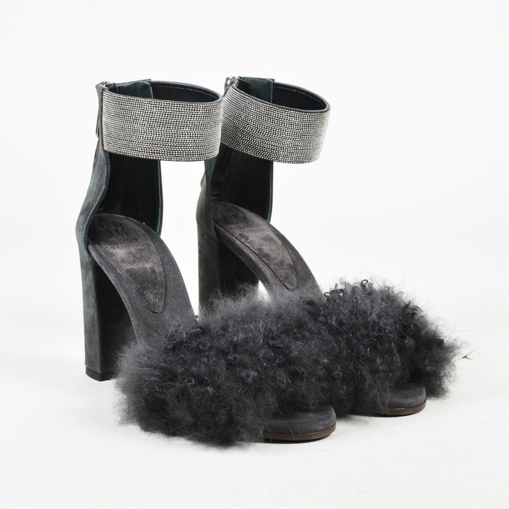 Brunello Cucinelli Gray Suede Fur Embellished Heel